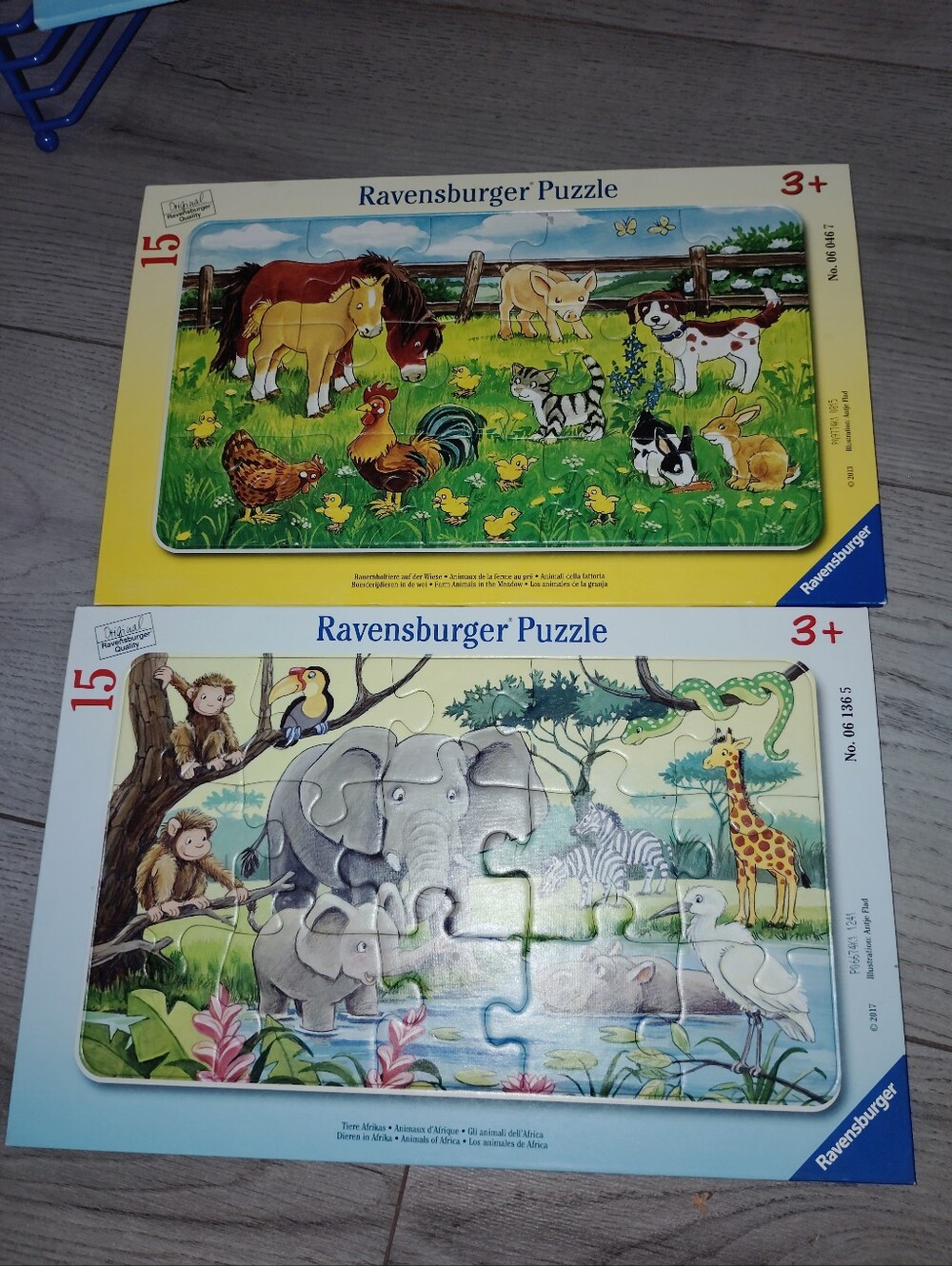 Ravensburger 15 Pieces Baby Farm Animals & Safari Animals Tray Puzzle